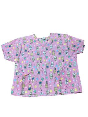 Scrubland 3X Pink Dog Themed Scrub Top